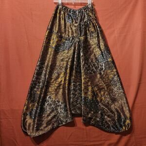 Boho Gold And Black Sz Medium Harem Pants Indian Style Aladdin Paisley Hippie